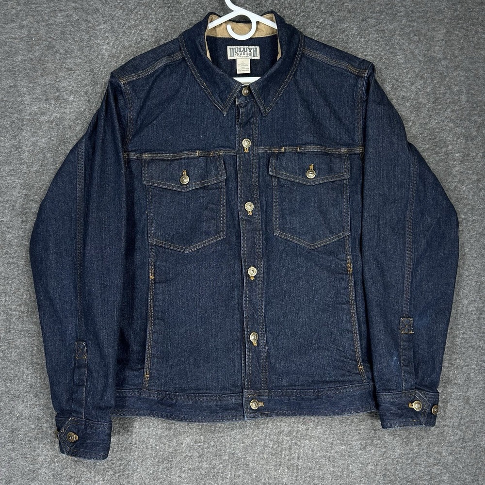 Duluth Trading co Jacket Mens L Dark Wash DuluthFlex Trucker Type 3 Style Denim